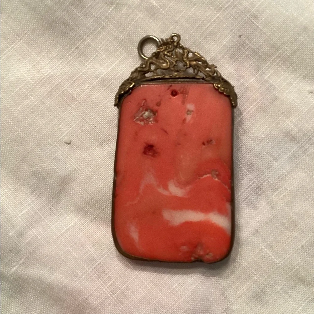 Antique Unique Asian Pink Coral Dragon Pendant - Picture 2 of 2